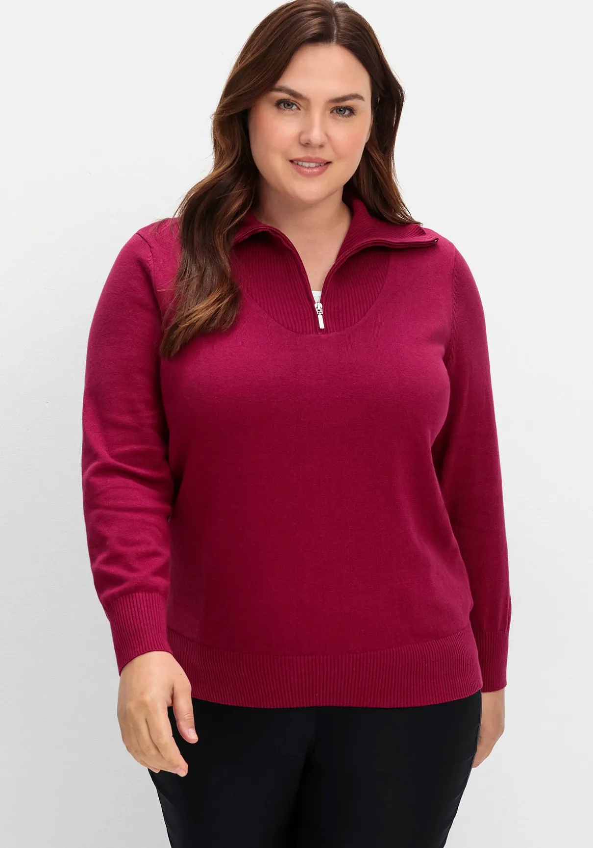 Pullover mit Troyerkragen und Reißverschluss