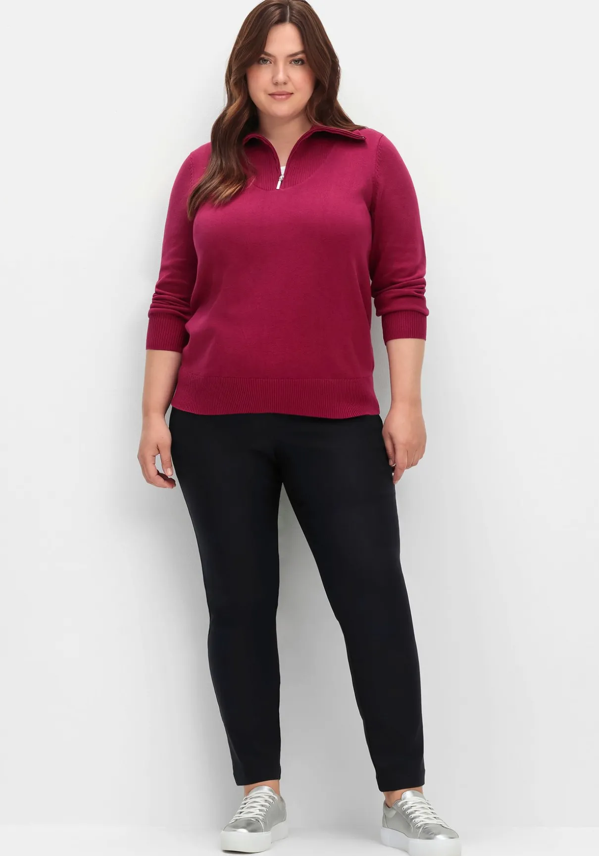 Pullover mit Troyerkragen und Reißverschluss