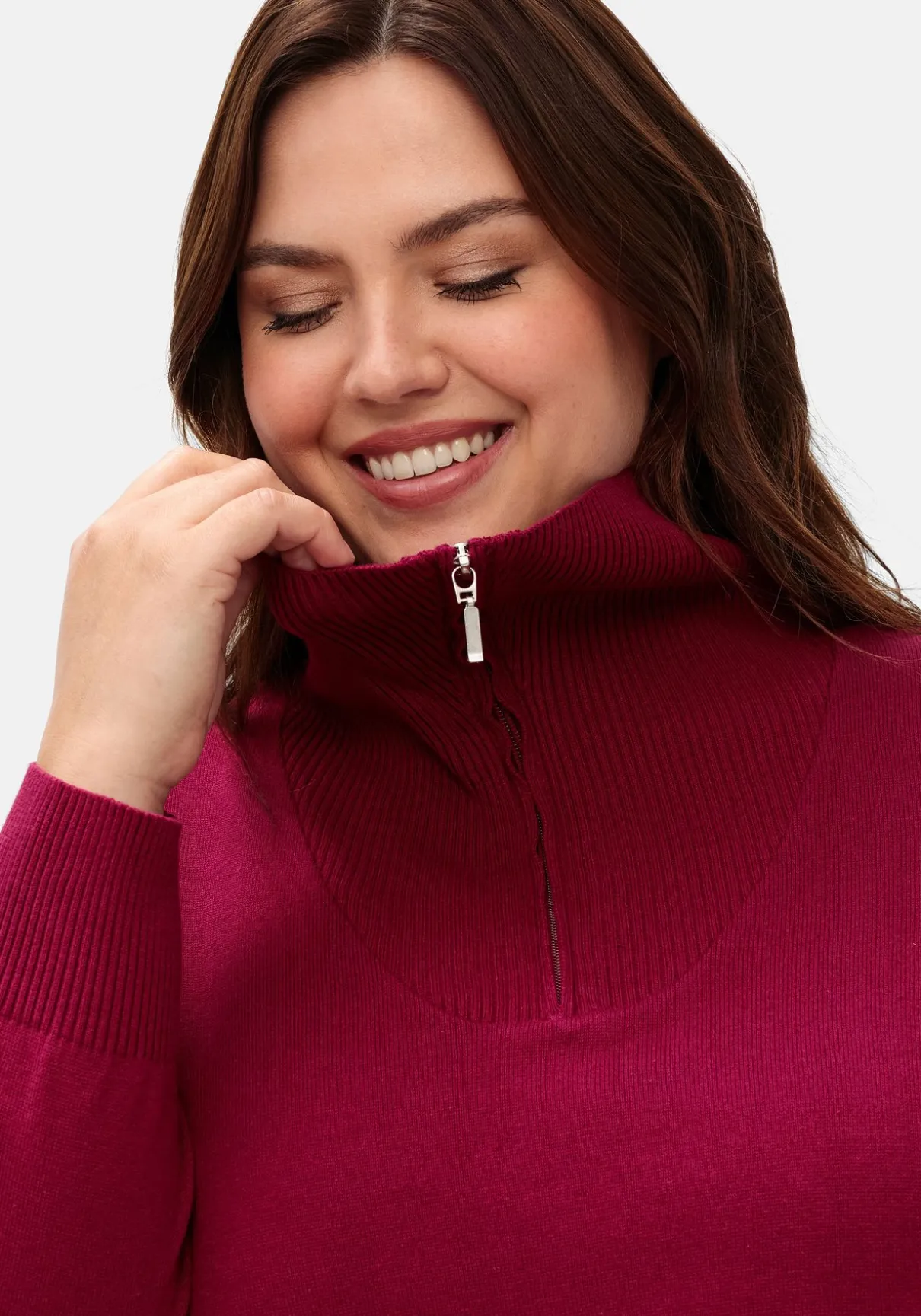 Pullover mit Troyerkragen und Reißverschluss