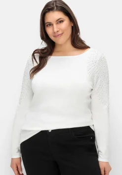 Pullover mit U-Boot-Ausschnitt und Glitzersteinen