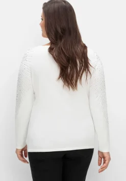 Pullover mit U-Boot-Ausschnitt und Glitzersteinen