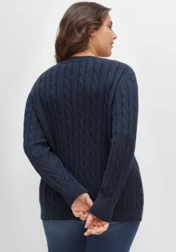 Pullover mit Zopfmuster und V-Ausschnitt