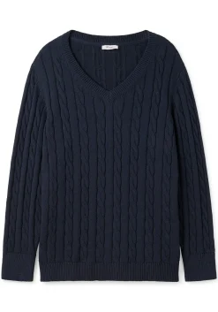 Pullover mit Zopfmuster und V-Ausschnitt