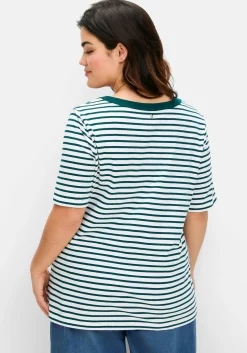 Ringelshirt mit V-Ausschnitt, in Rippstruktur