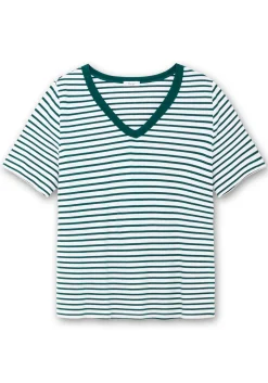 Ringelshirt mit V-Ausschnitt, in Rippstruktur