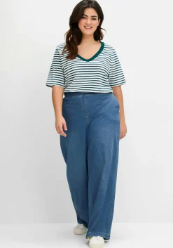 Ringelshirt mit V-Ausschnitt, in Rippstruktur