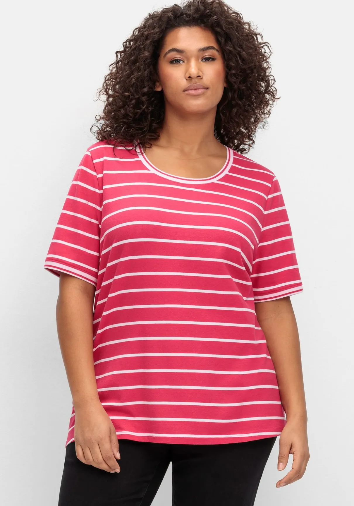 Ringelshirt mit verlängertem Halbarm