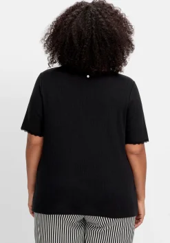 Rippshirt im Ajourmuster, mit Spitzendetails