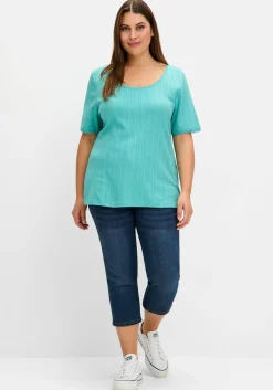 Rippshirt im Ajourmuster, mit Spitzendetails