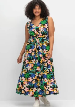 Ärmelloses Jerseykleid mit Blumendruck