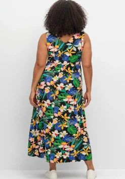 Ärmelloses Jerseykleid mit Blumendruck