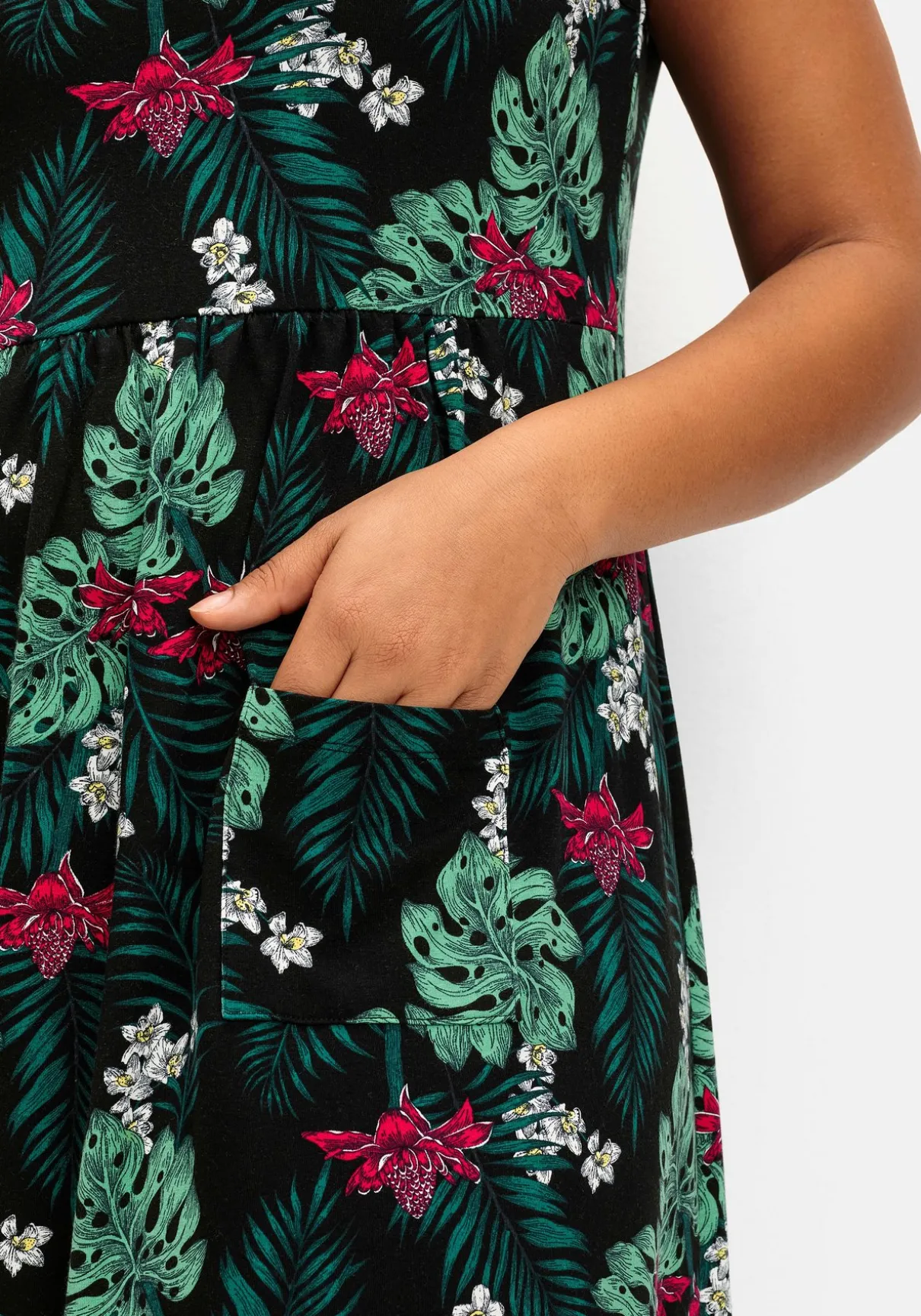 Ärmelloses Jerseykleid mit Fronttaschen