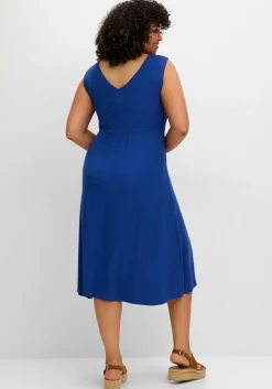 Ärmelloses Jerseykleid mit Raffung vorn