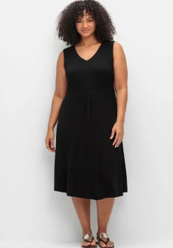 Ärmelloses Jerseykleid mit Raffung vorn