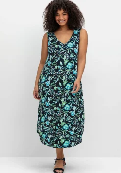 Ärmelloses Midi-Jerseykleid mit Ornamentprint