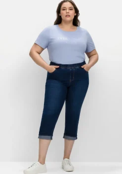 Schmale Caprijeans mit Saumumschlag