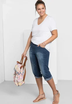 Schmale Caprijeans mit Used-Effekten