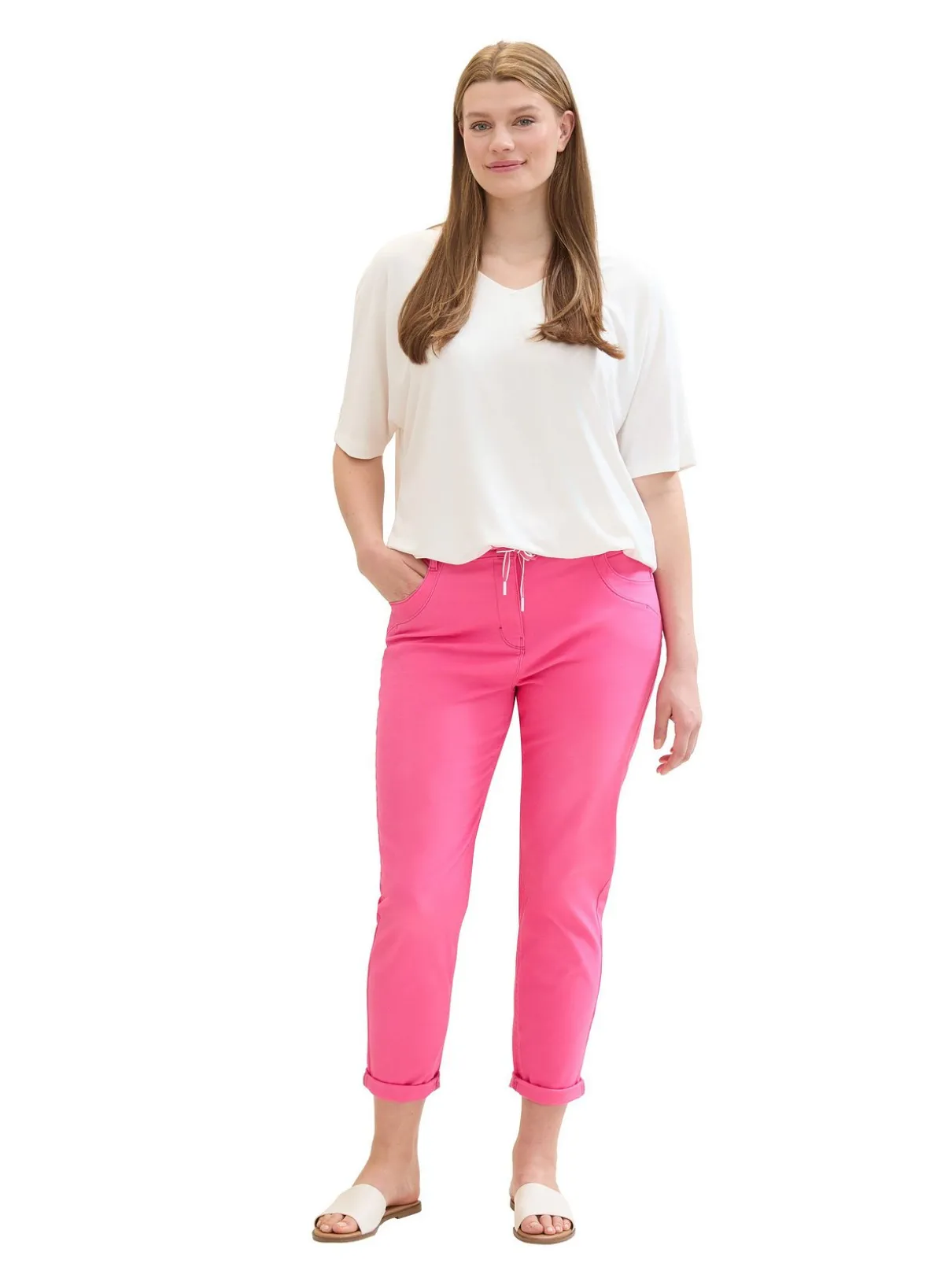 Schmale Hose in Ankle-Länge, mit Bindeband