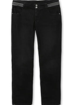 Schmale Jeans mit Glitzer-Zierband am Bund