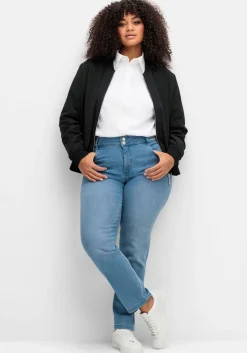 Schmale Jeans mit Glitzer-Zierband am Bund