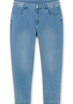 Schmale Jeans mit Glitzer-Zierband am Bund