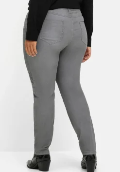 Schmale Jeans mit Ziernieten und Biesen