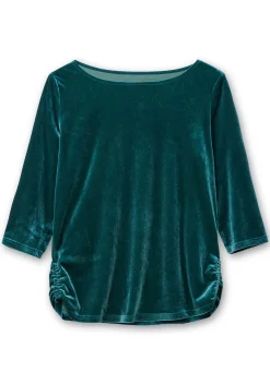 Shirt aus Samt, mit 3/4-Arm und Raffung seitlich