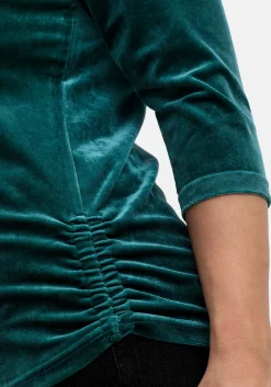 Shirt aus Samt, mit 3/4-Arm und Raffung seitlich