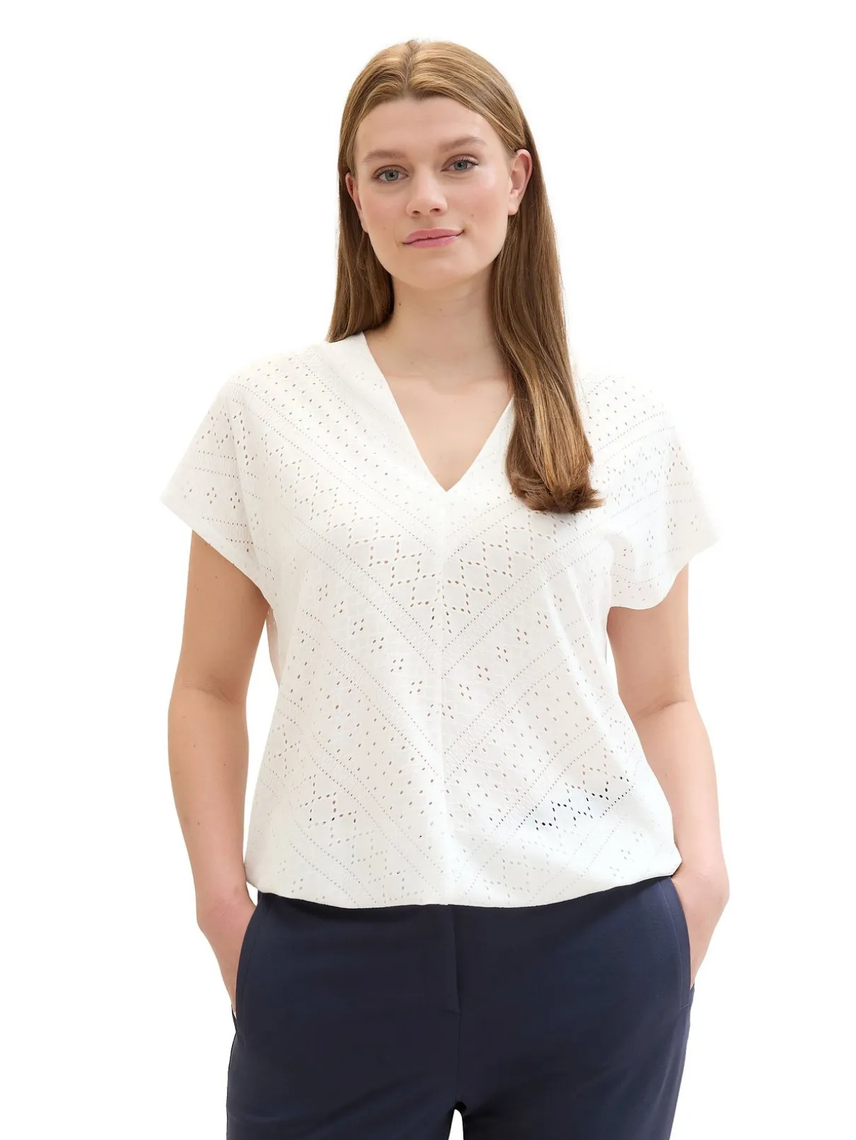 Shirt im Ajourmuster, mit elastischem Bund