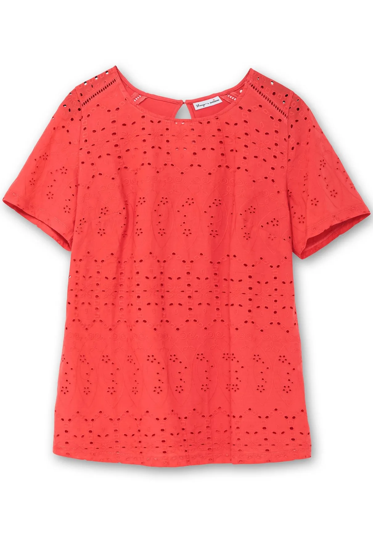 Shirt im Materialmix, mit Lochstickereien