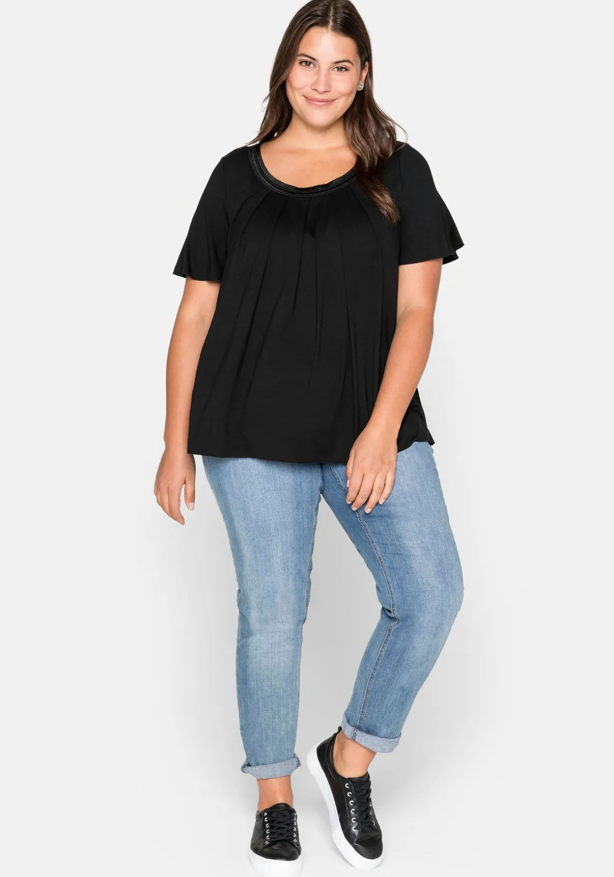 Shirt in A-Linie mit dekorativer Blende, aus Viskose-Jersey