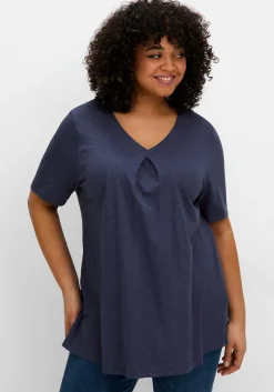 Shirt in A-Linie, mit V-Ausschnitt und Kellerfalte