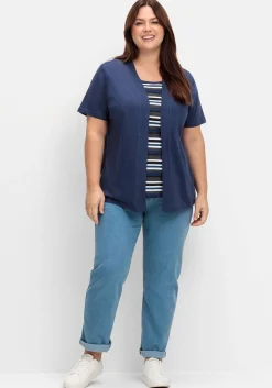 Shirt in 2-in-Optik, mit gestreiftem Einsatz