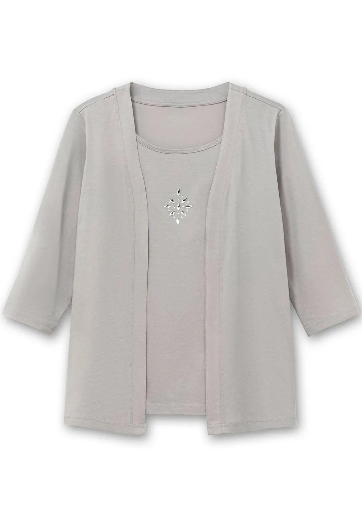Shirt in 2-in-Optik, mit 3/4-Ärmeln und Glitzerdetail