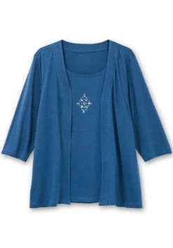 Shirt in 2-in-Optik, mit 3/4-Ärmeln und Glitzerdetail