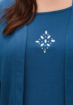 Shirt in 2-in-Optik, mit 3/4-Ärmeln und Glitzerdetail