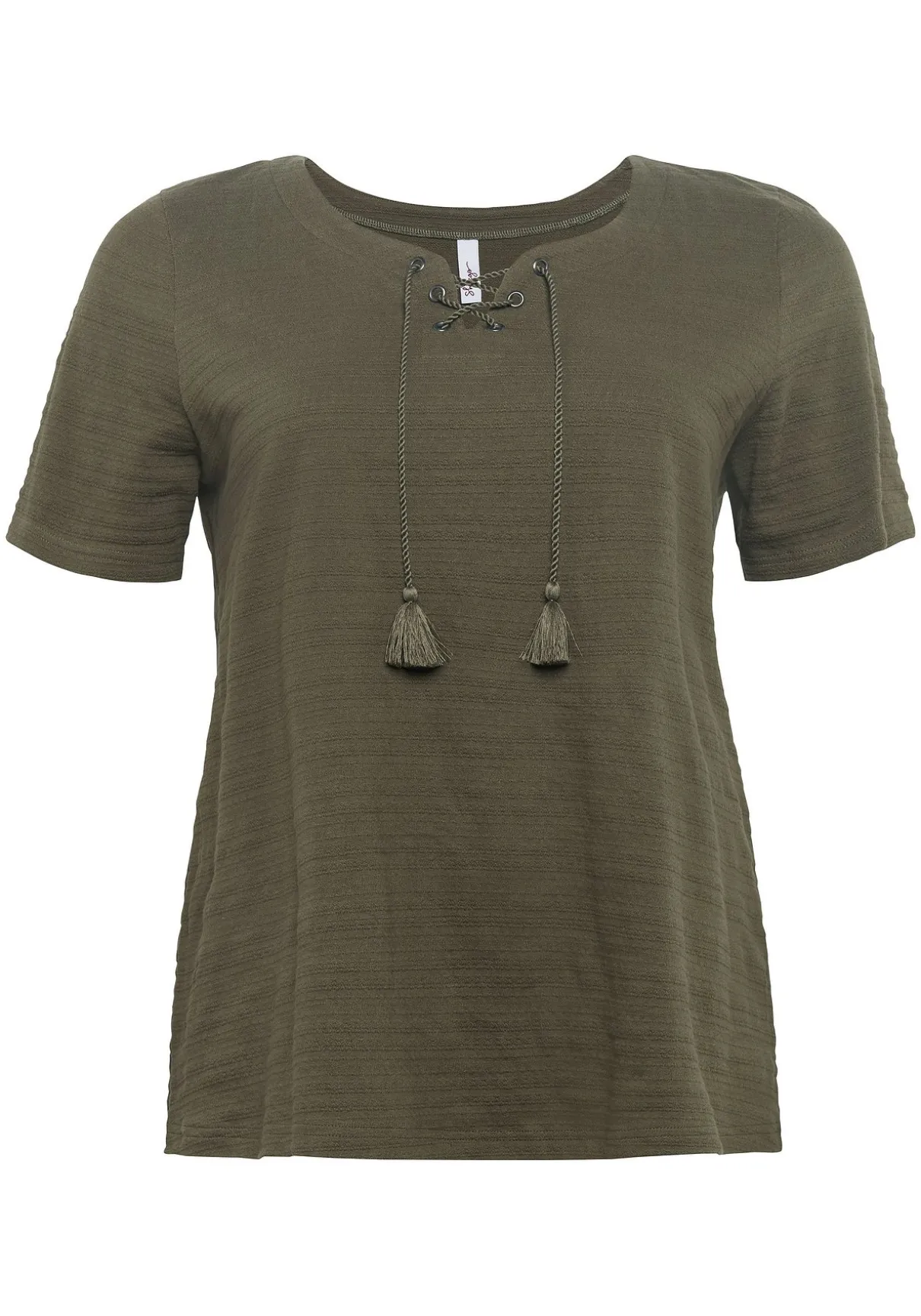 Shirt in Jacquard-Optik, Bindeband am Ausschnitt