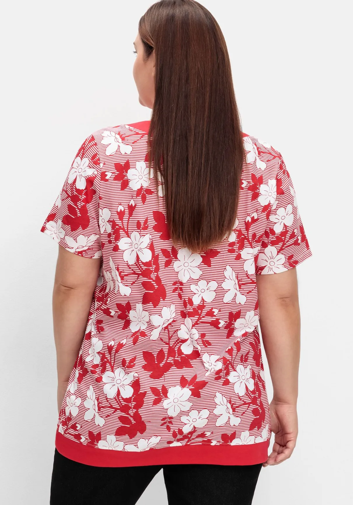 Shirt in leichter A-Linie, mit Blumendruck und Streifen