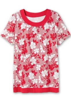 Shirt in leichter A-Linie, mit Blumendruck und Streifen