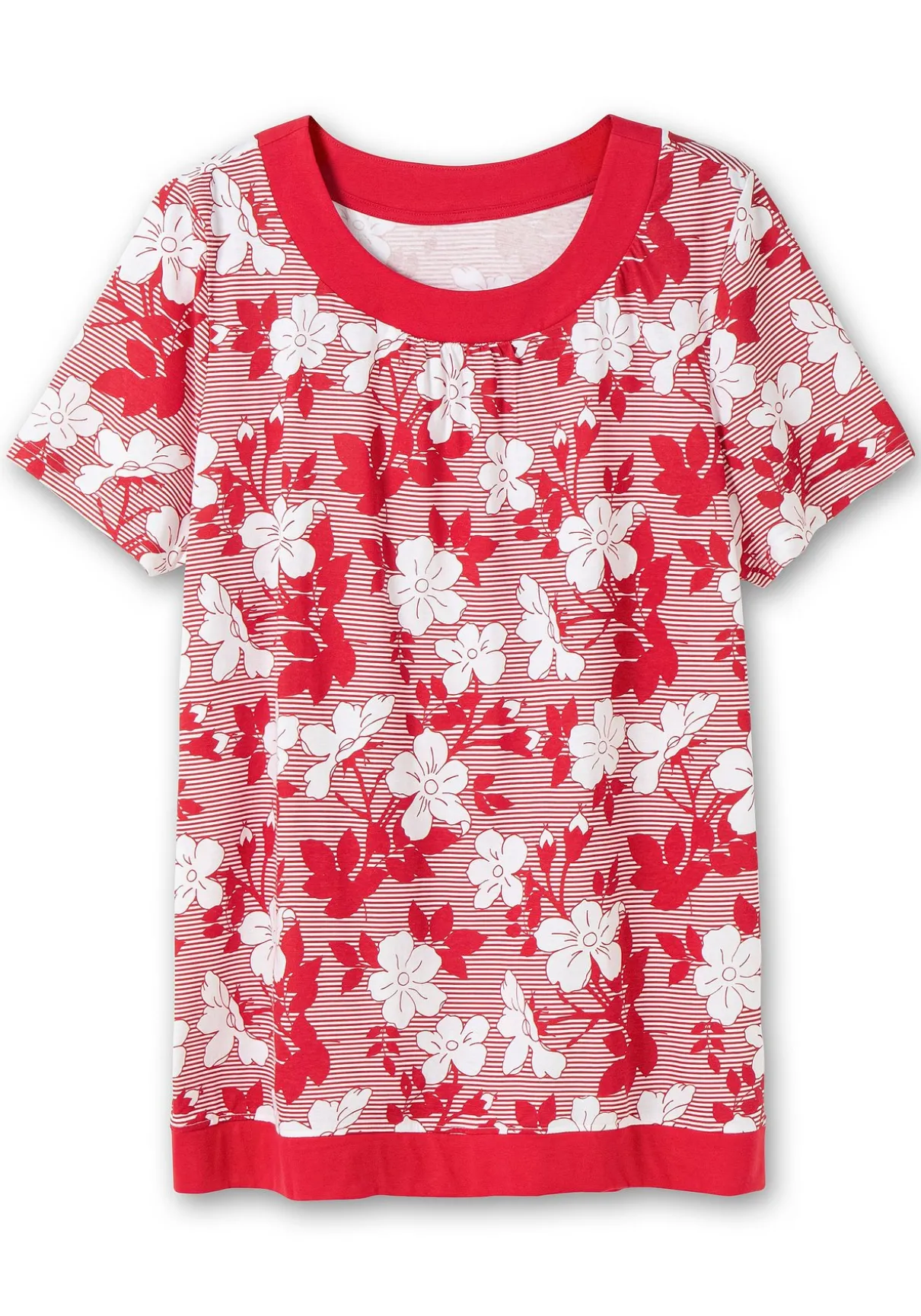 Shirt in leichter A-Linie, mit Blumendruck und Streifen