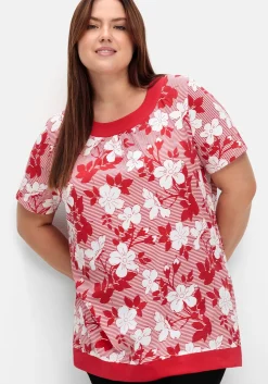 Shirt in leichter A-Linie, mit Blumendruck und Streifen
