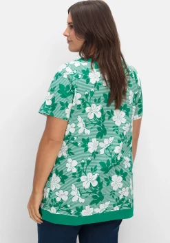 Shirt in leichter A-Linie, mit Blumendruck und Streifen