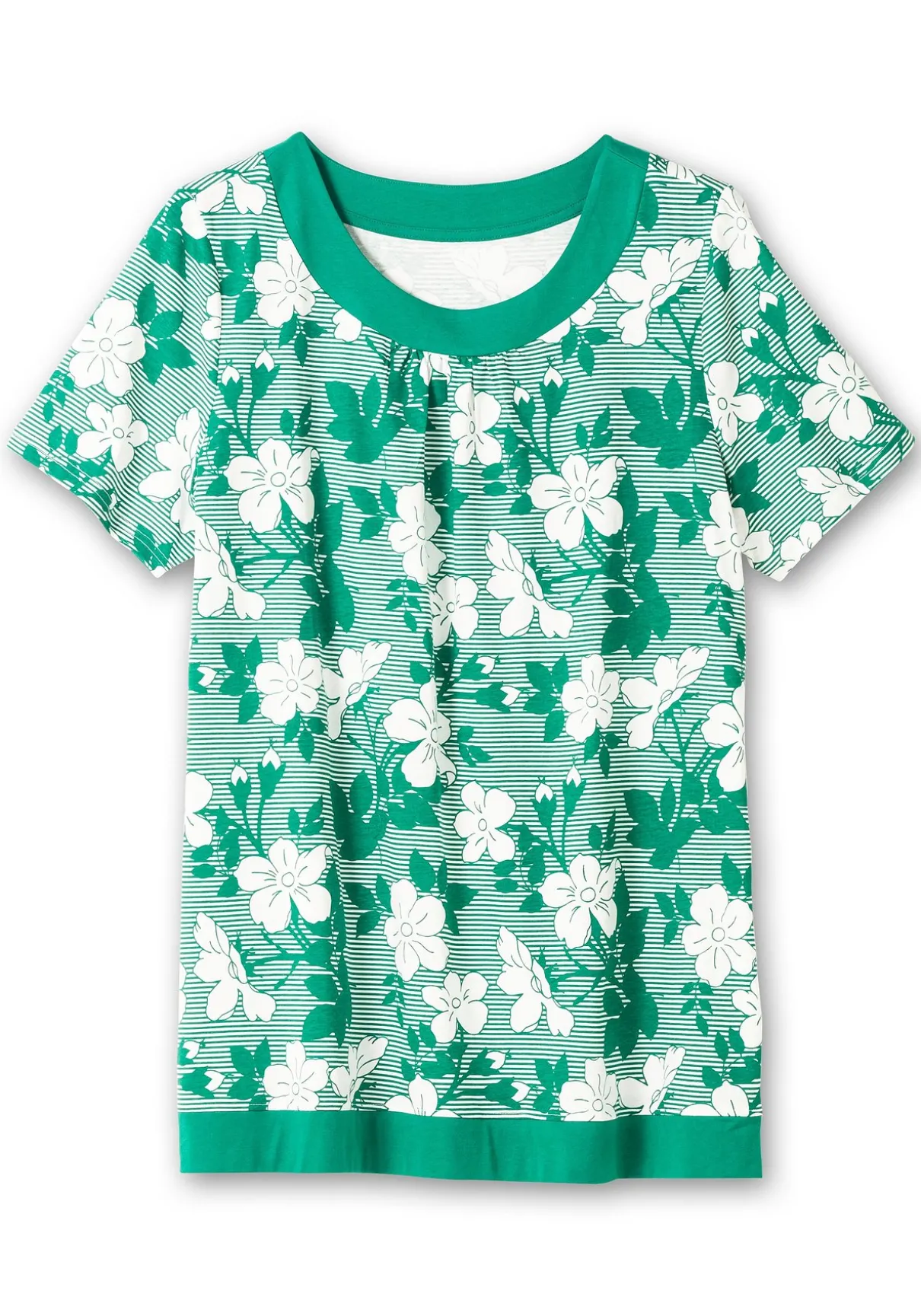 Shirt in leichter A-Linie, mit Blumendruck und Streifen