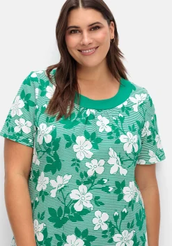 Shirt in leichter A-Linie, mit Blumendruck und Streifen