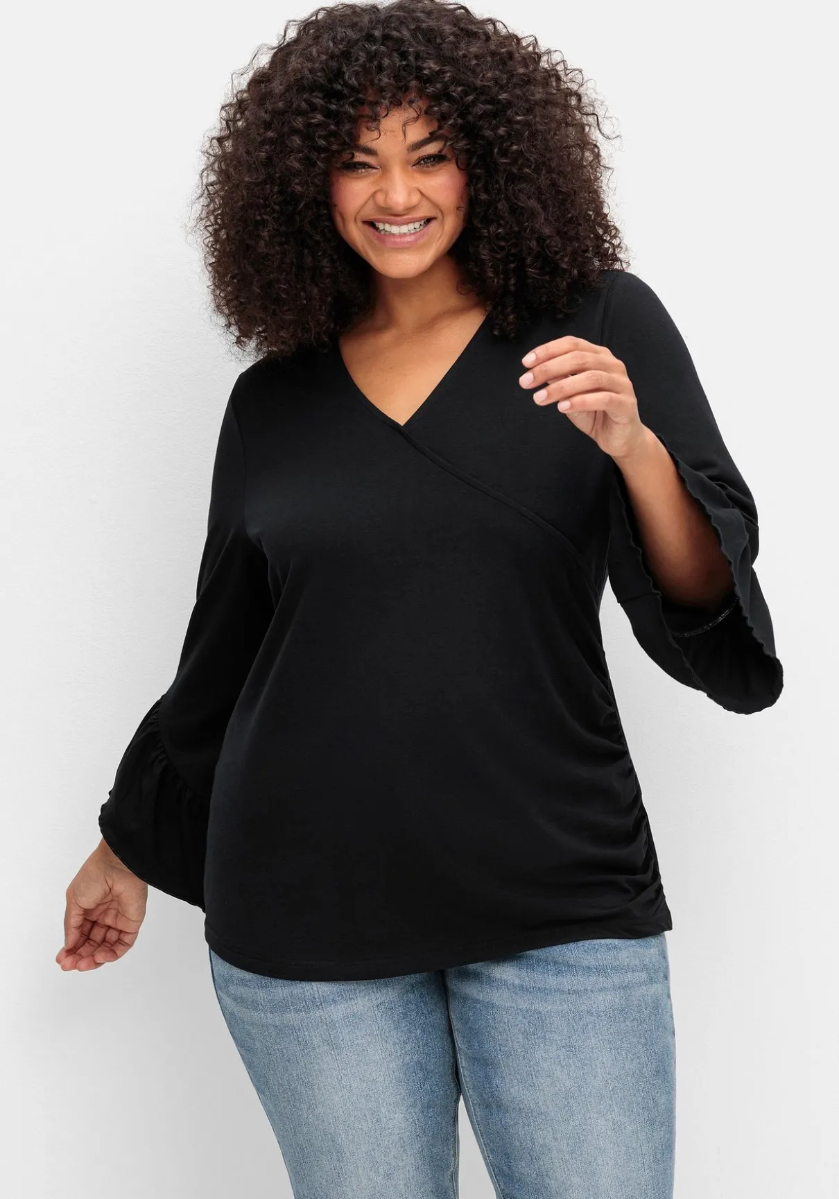 Shirt in Wickeloptik, mit Volantärmeln