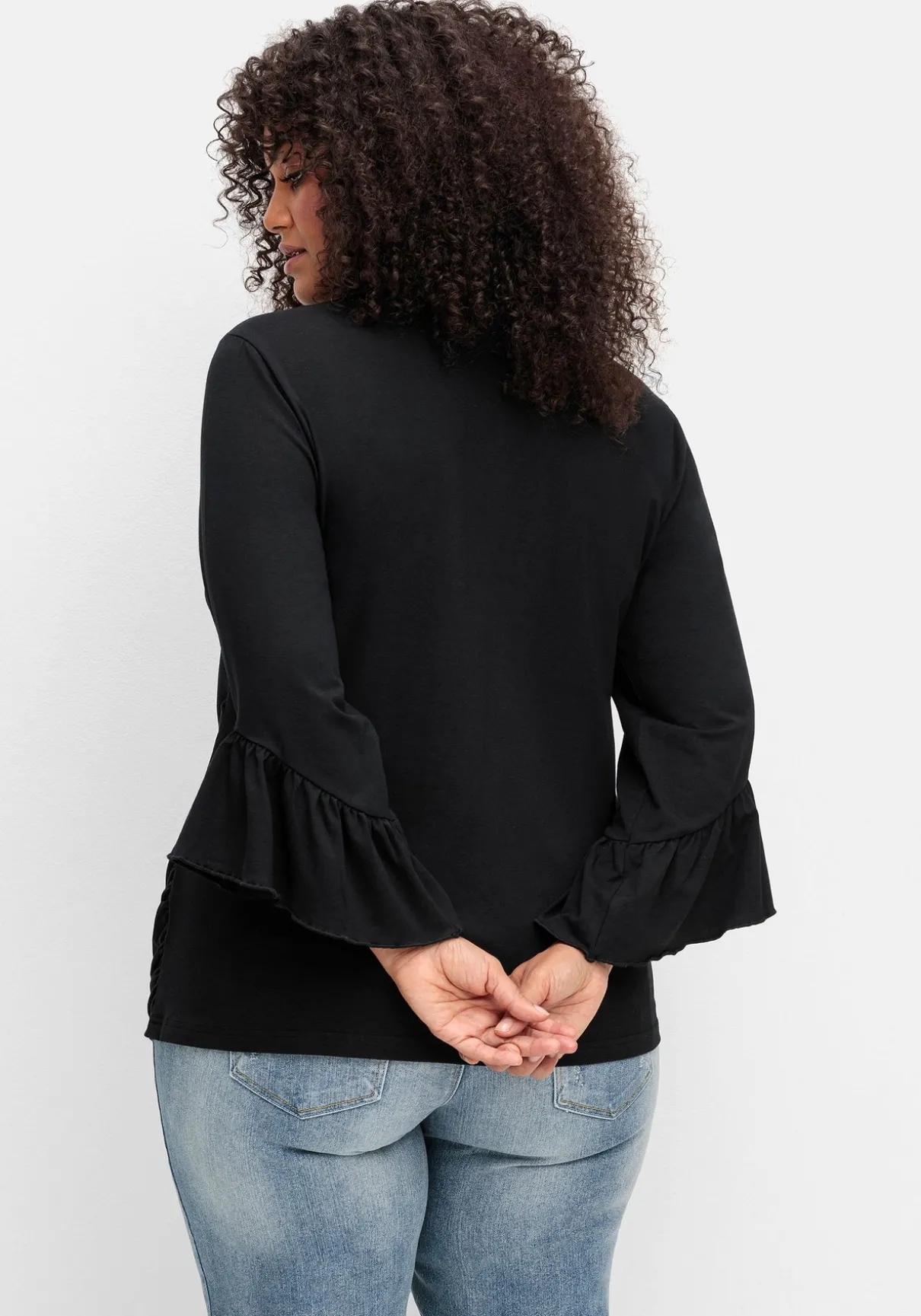 Shirt in Wickeloptik, mit Volantärmeln