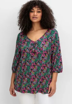 Shirt mit Allover-Blumendruck und tiefem Ausschnitt