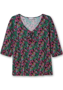 Shirt mit Allover-Blumendruck und tiefem Ausschnitt