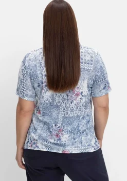 Shirt mit Alloverprint und V-Ausschnitt