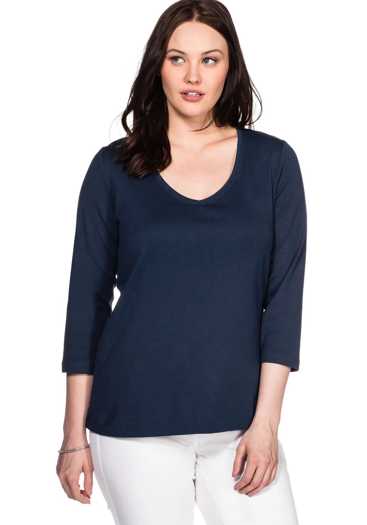 Shirt mit 3/4-Arm und V-Ausschnitt, in Rippqualität